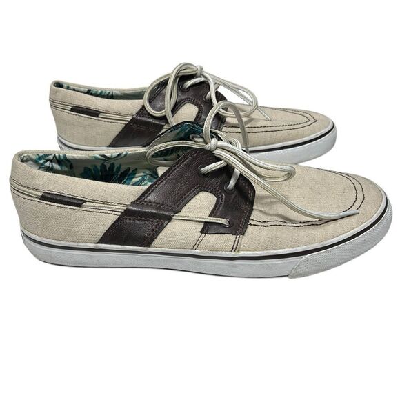 Tommy Bahama Leather and Canvas Boat Shoes Means Size 11 - Picture 1 of 11